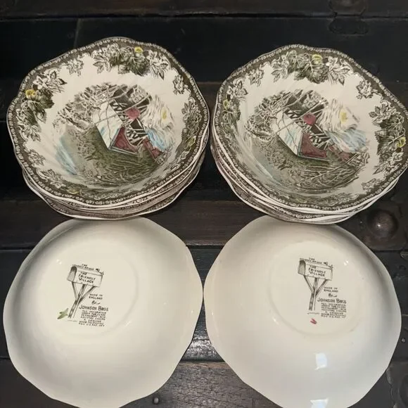 JOHNSON BROTHERS FRIENDLY VILLAGE COVERED BRIDGE BOWLS SET OF 12 SOUP/SALAD 6" - Picture 3 of 5